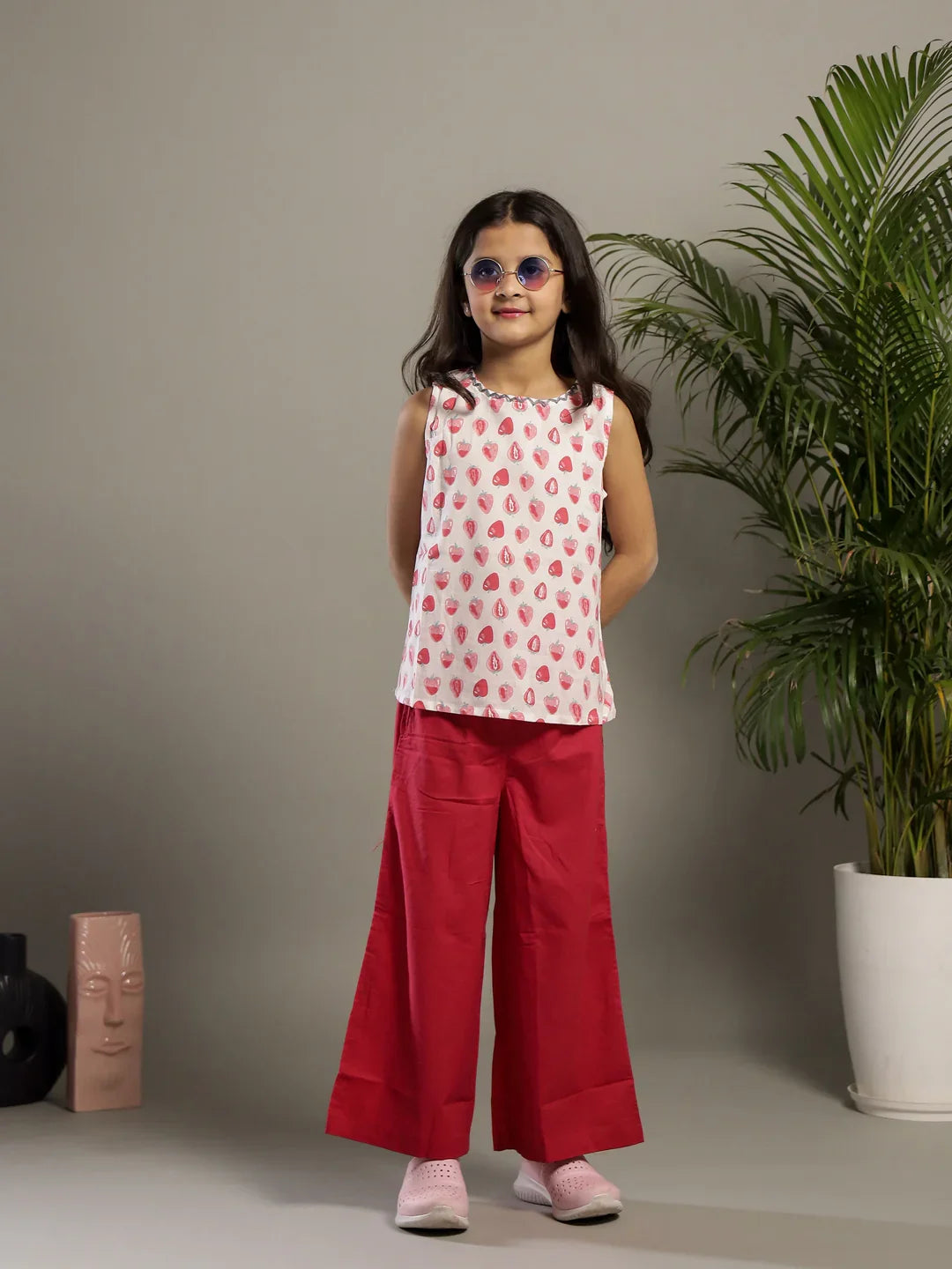 Strawberry Printed Cotton Co-ords Set for Kids - SanskrutiHomes