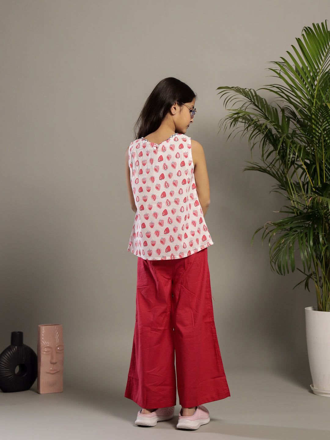 Strawberry Printed Cotton Co-ords Set for Kids - SanskrutiHomes
