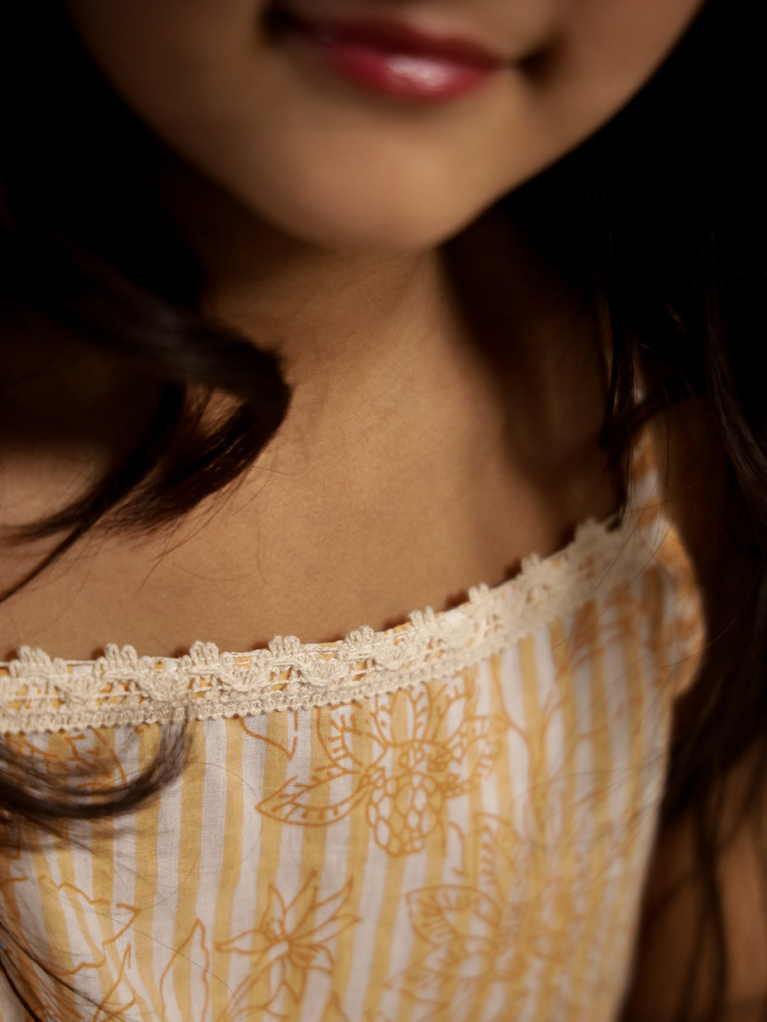 Yellow Floral Printed Cotton Dress for Kids