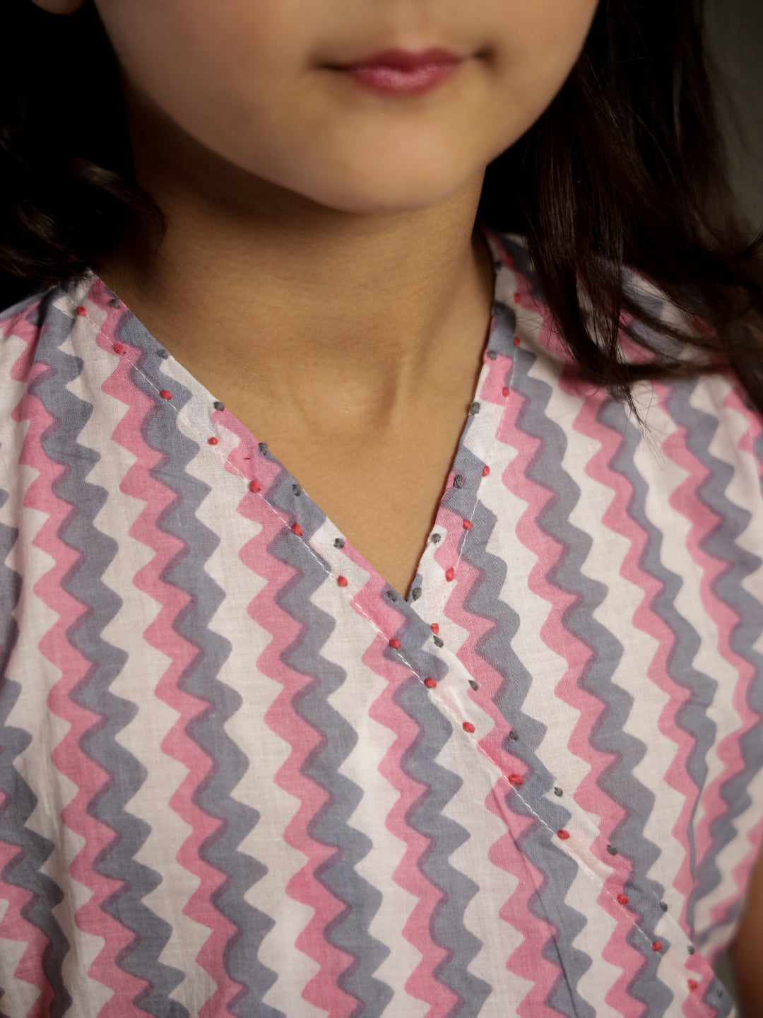 White Geometric Print V-Neck Co-ords Set for Kids