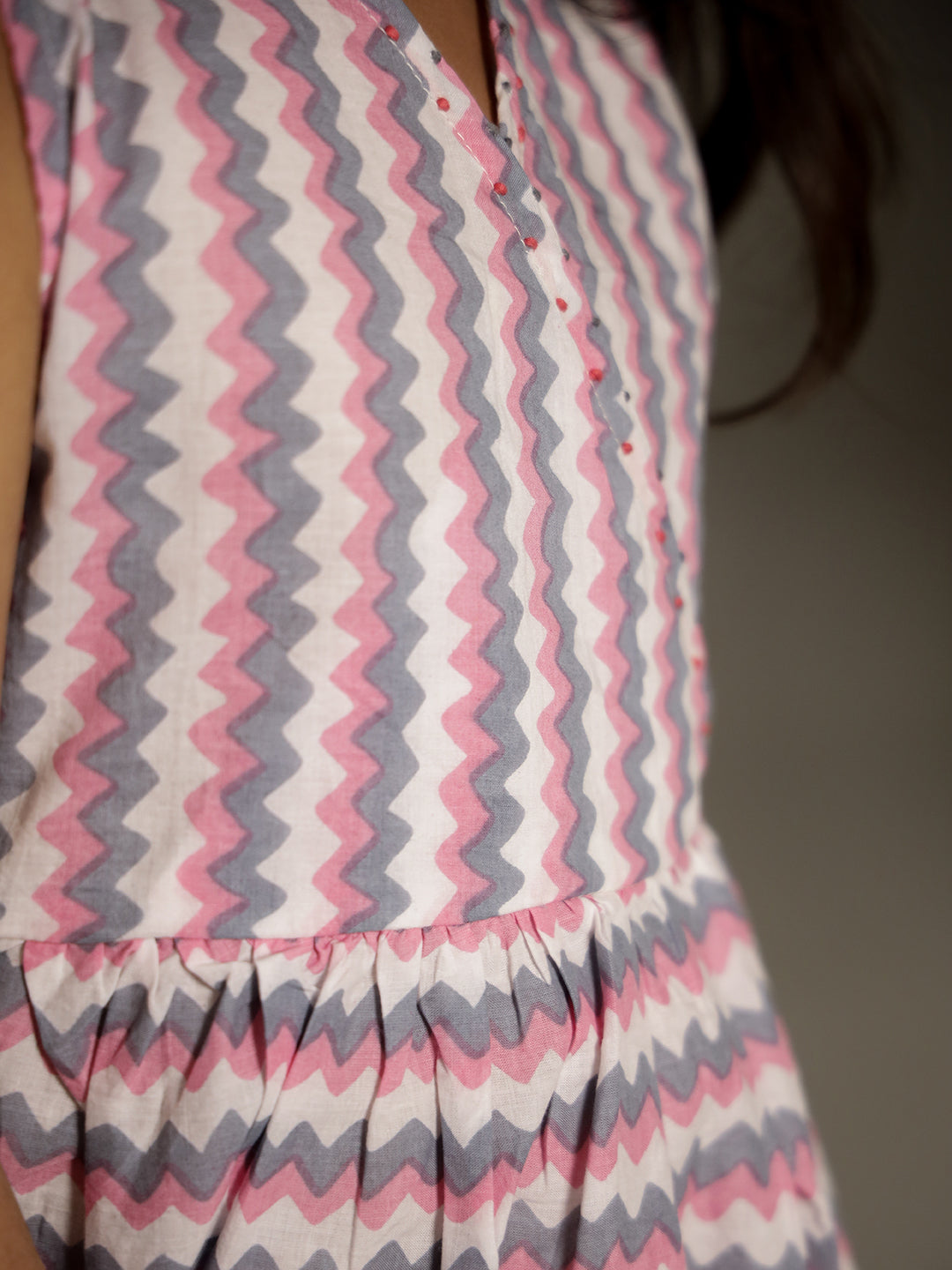 White Geometric Print V-Neck Co-ords Set for Kids