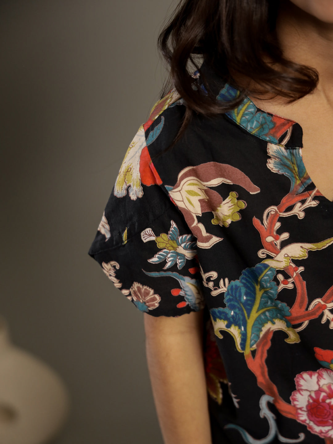 Black Multicolor Floral Printed Night Suit for Kids