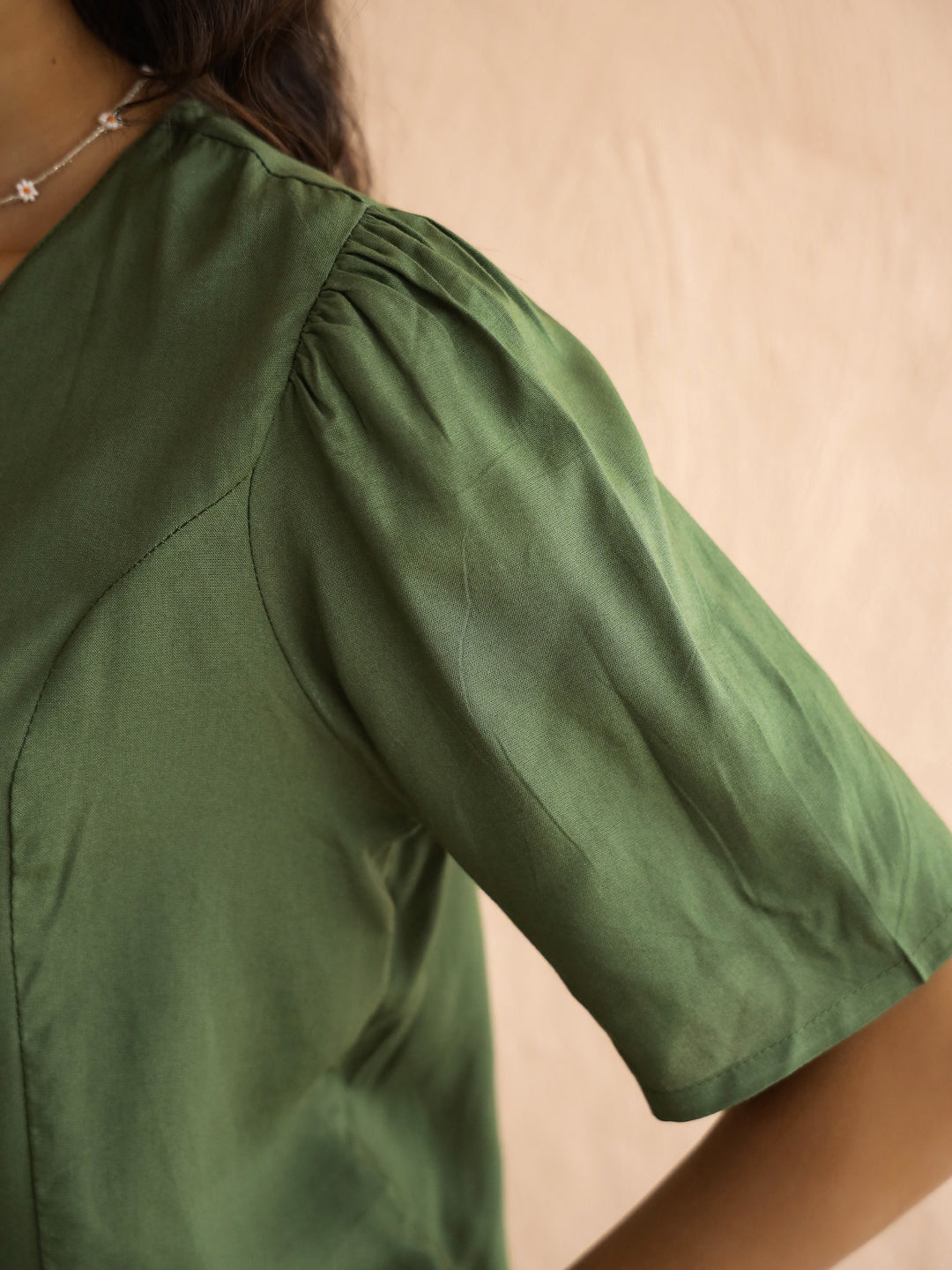 Green V-Neck Viscose Rayon Top Checked Co-ords Set for Women