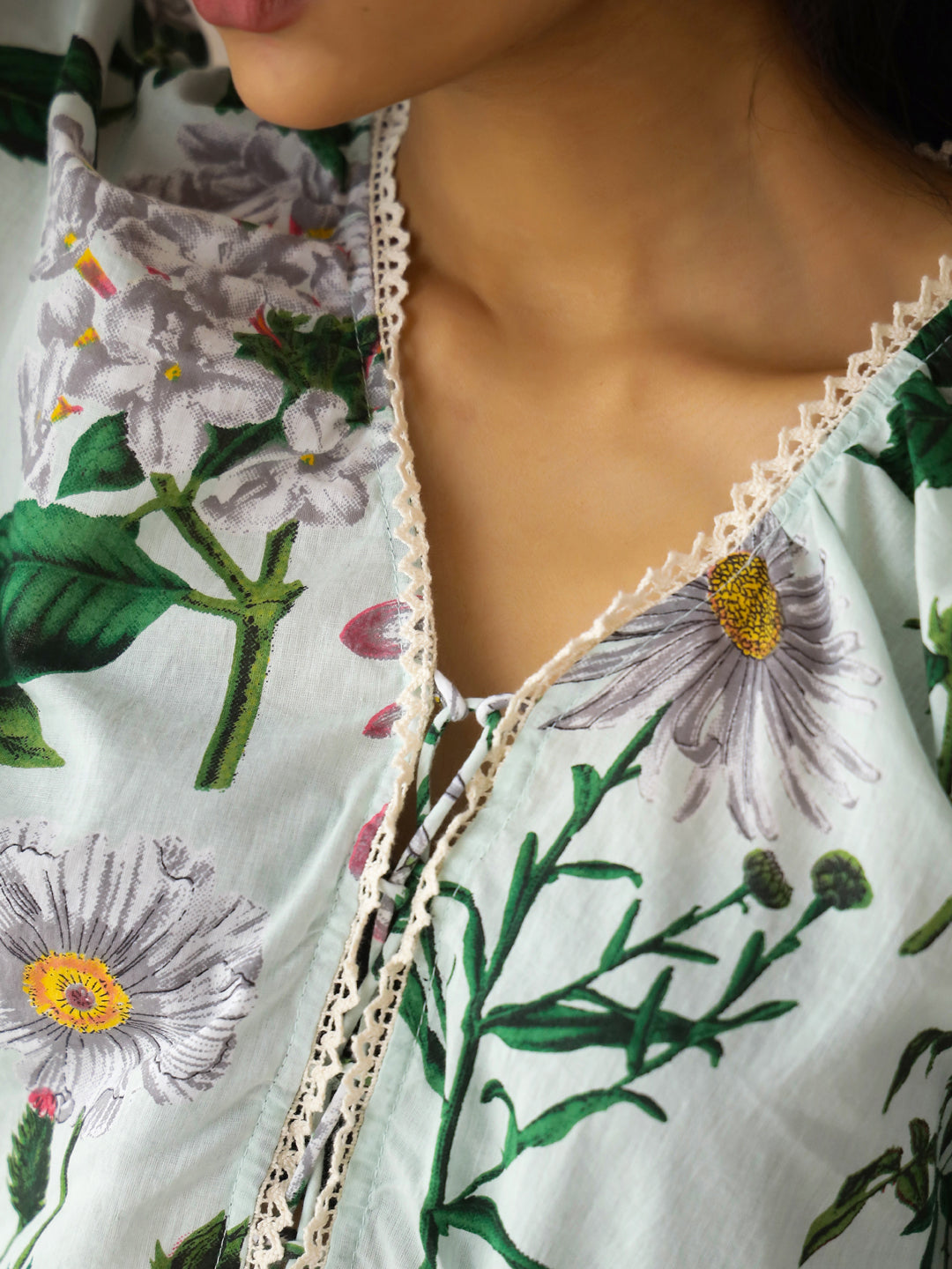 Blue V-Neck Pure Cotton Top Printed Co-ords Set for Women - SanskrutiHomes