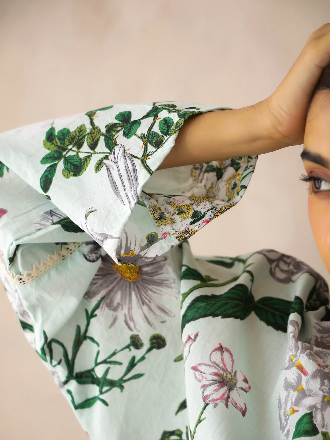 Blue V-Neck Pure Cotton Top Printed Co-ords Set for Women