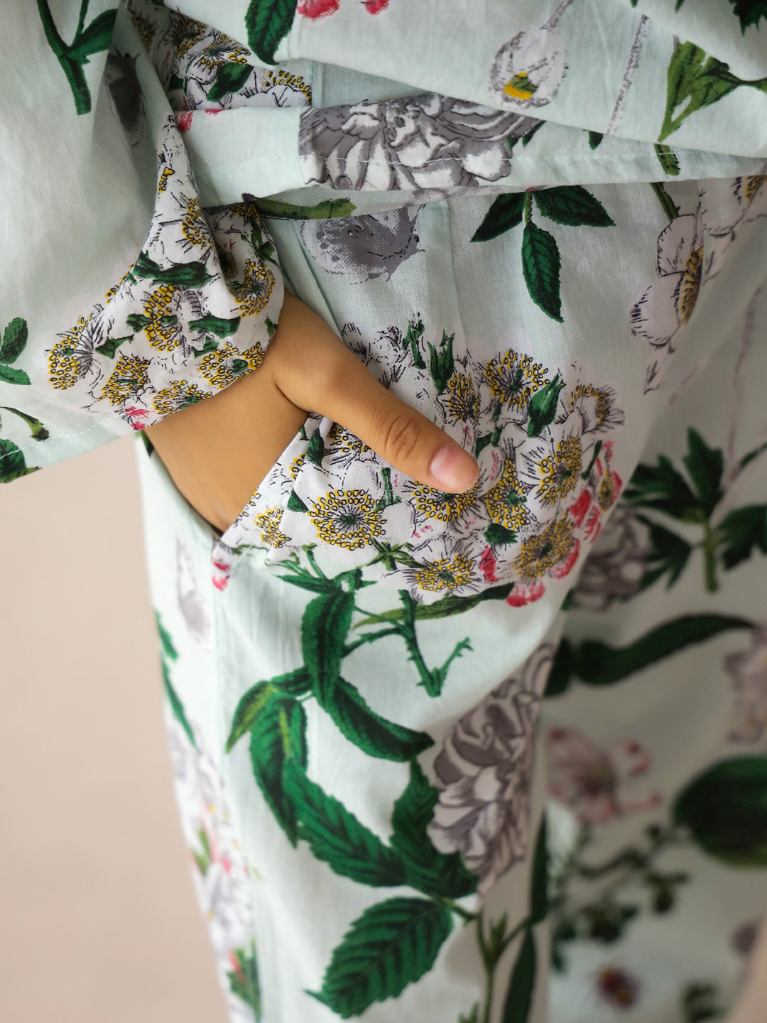 Blue V-Neck Pure Cotton Top Printed Co-ords Set for Women