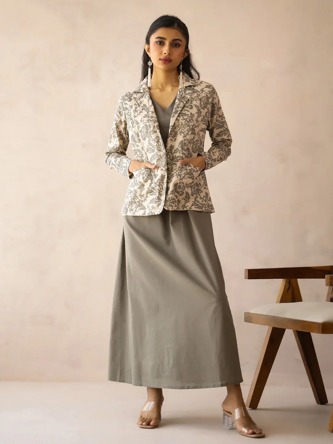 Women Cotton A-Line Maxi Dress With Jacket - SanskrutiHomes