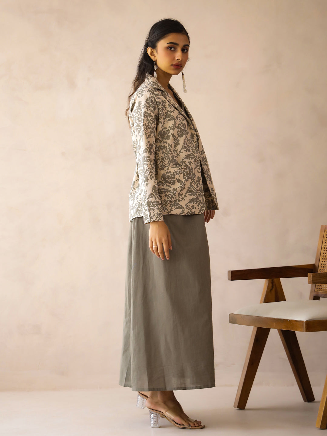 Women Cotton A-Line Maxi Dress With Jacket