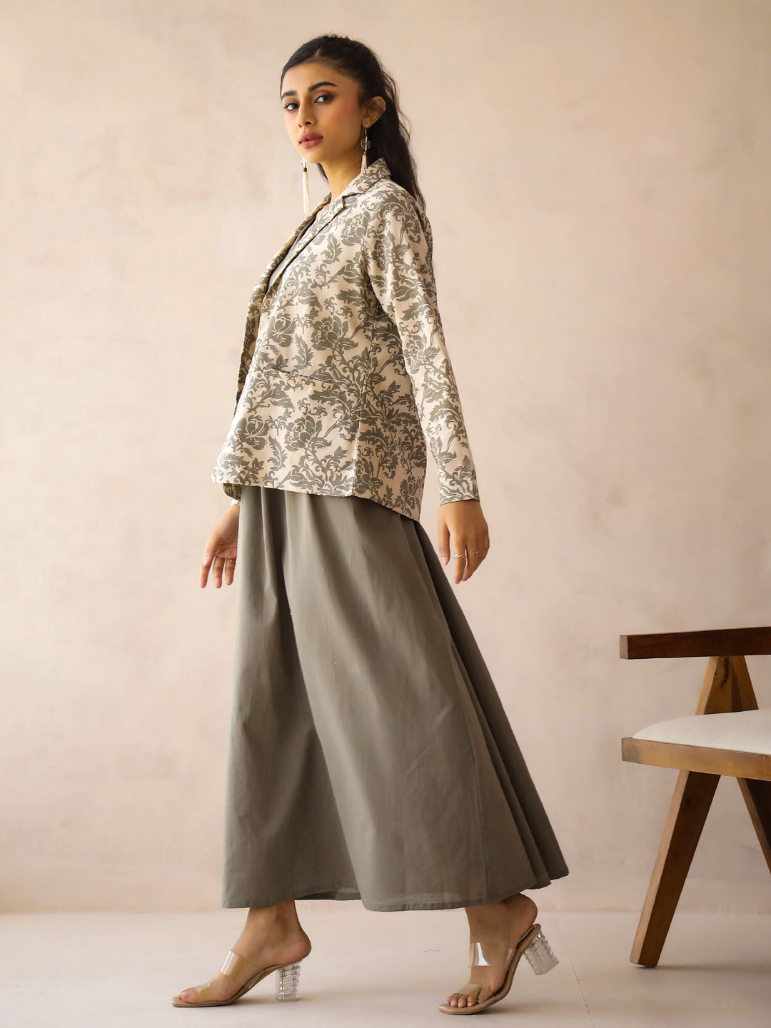 Women Cotton A-Line Maxi Dress With Jacket