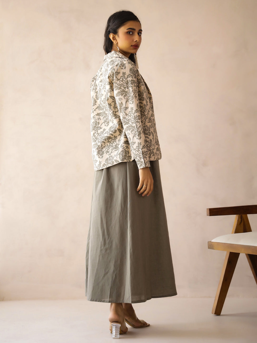 Women Cotton A-Line Maxi Dress With Jacket