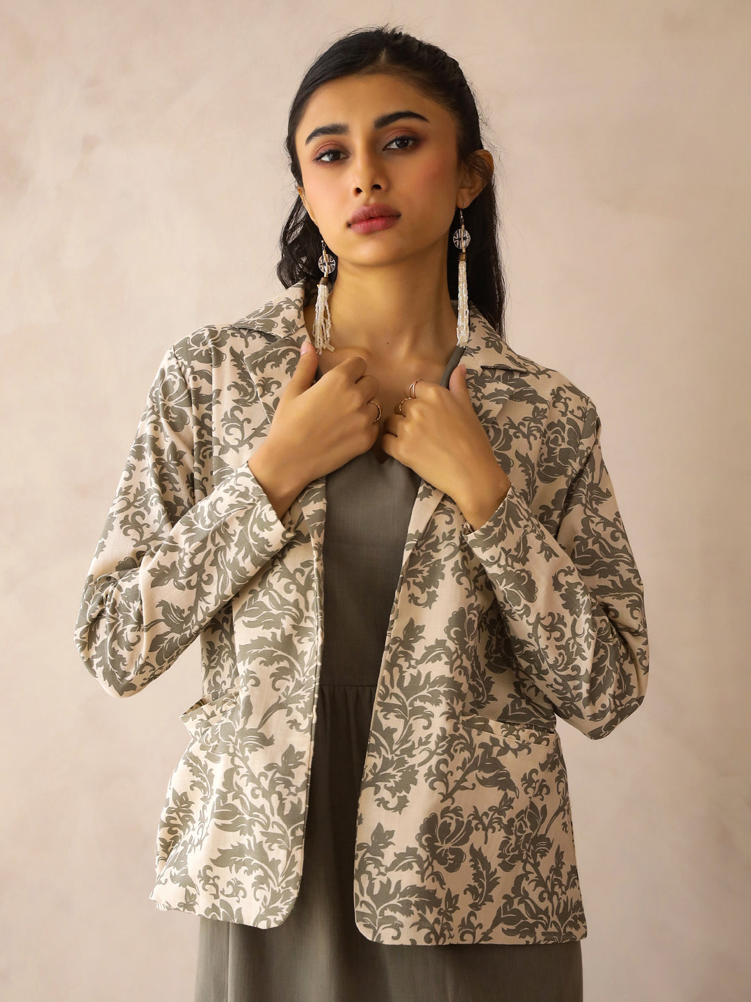 Women Cotton A-Line Maxi Dress With Jacket