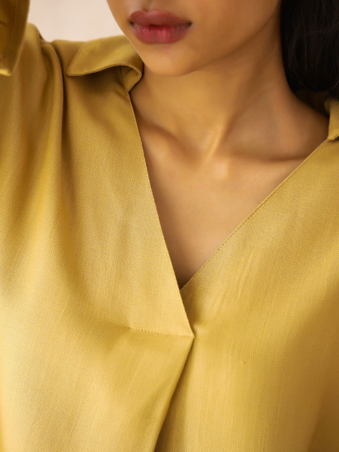 Yellow Solid V-Neck Pure Cotton Co-Ord Set for Women