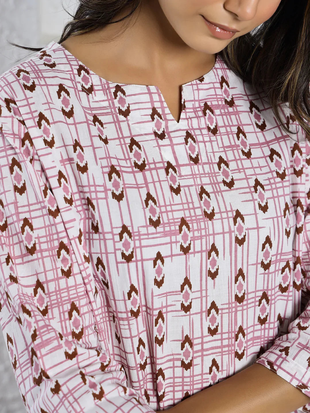 Pink cotton printed loungewear set - SanskrutiHomes