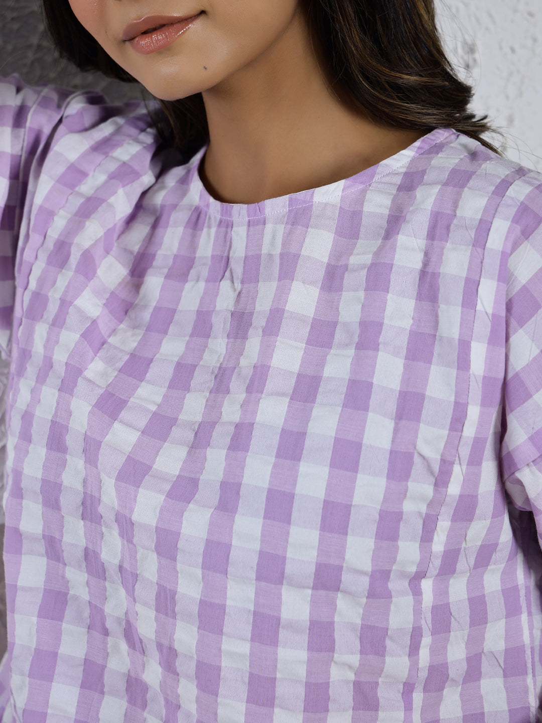 Lavender Check Printed Night Suit Set