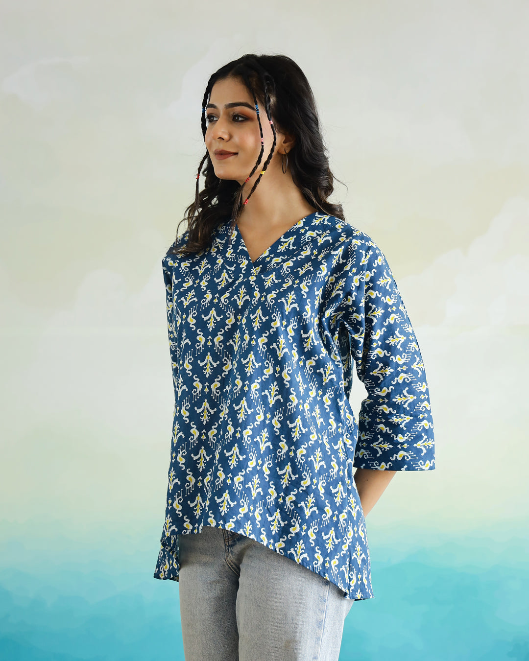 Printed Cotton Loose Fit Top - SanskrutiHomes