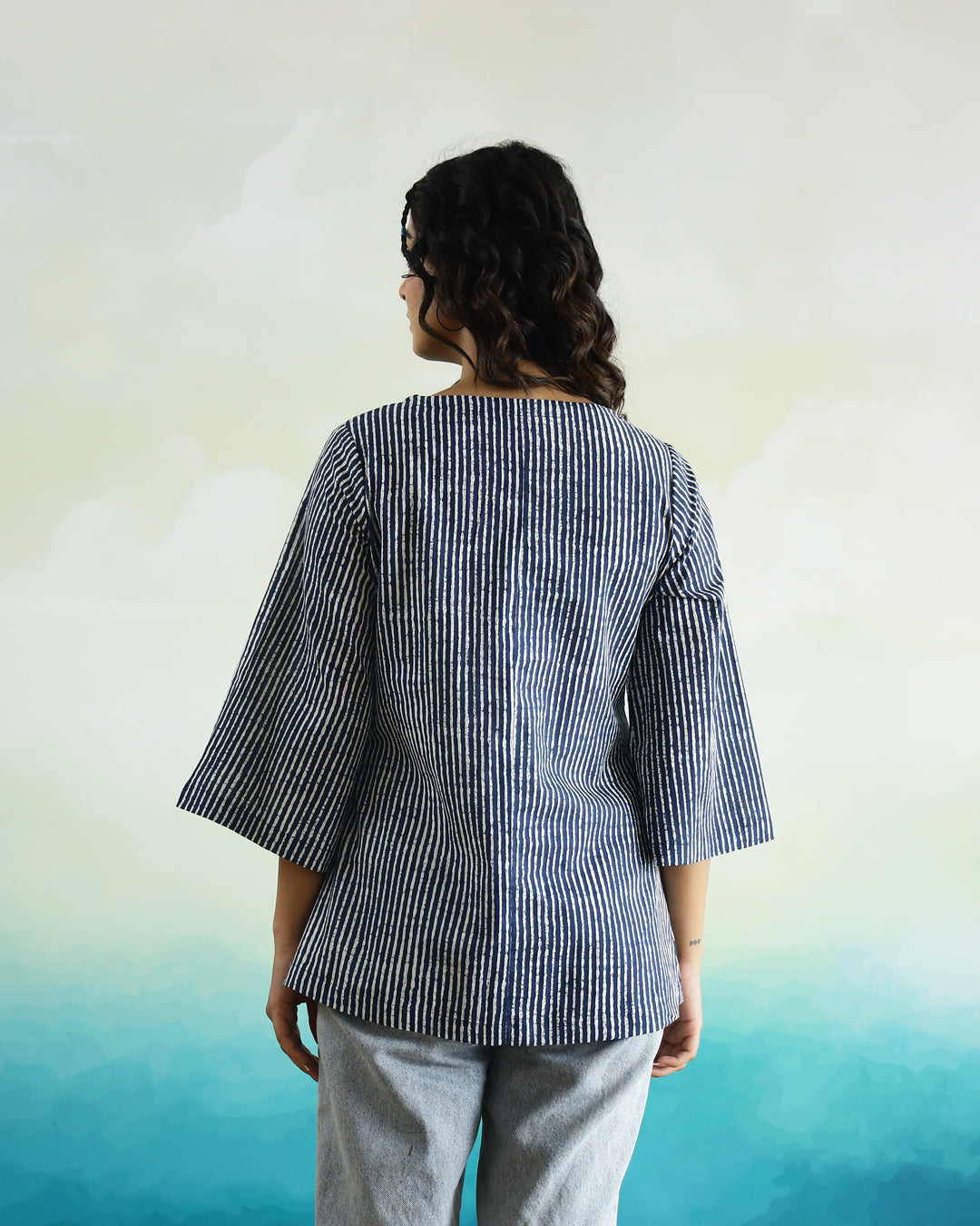 Striped 3D Print Cotton Top for Women