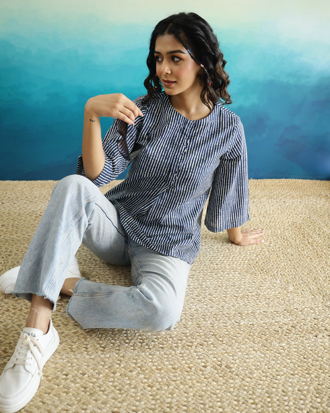 Striped 3D Print Cotton Top for Women