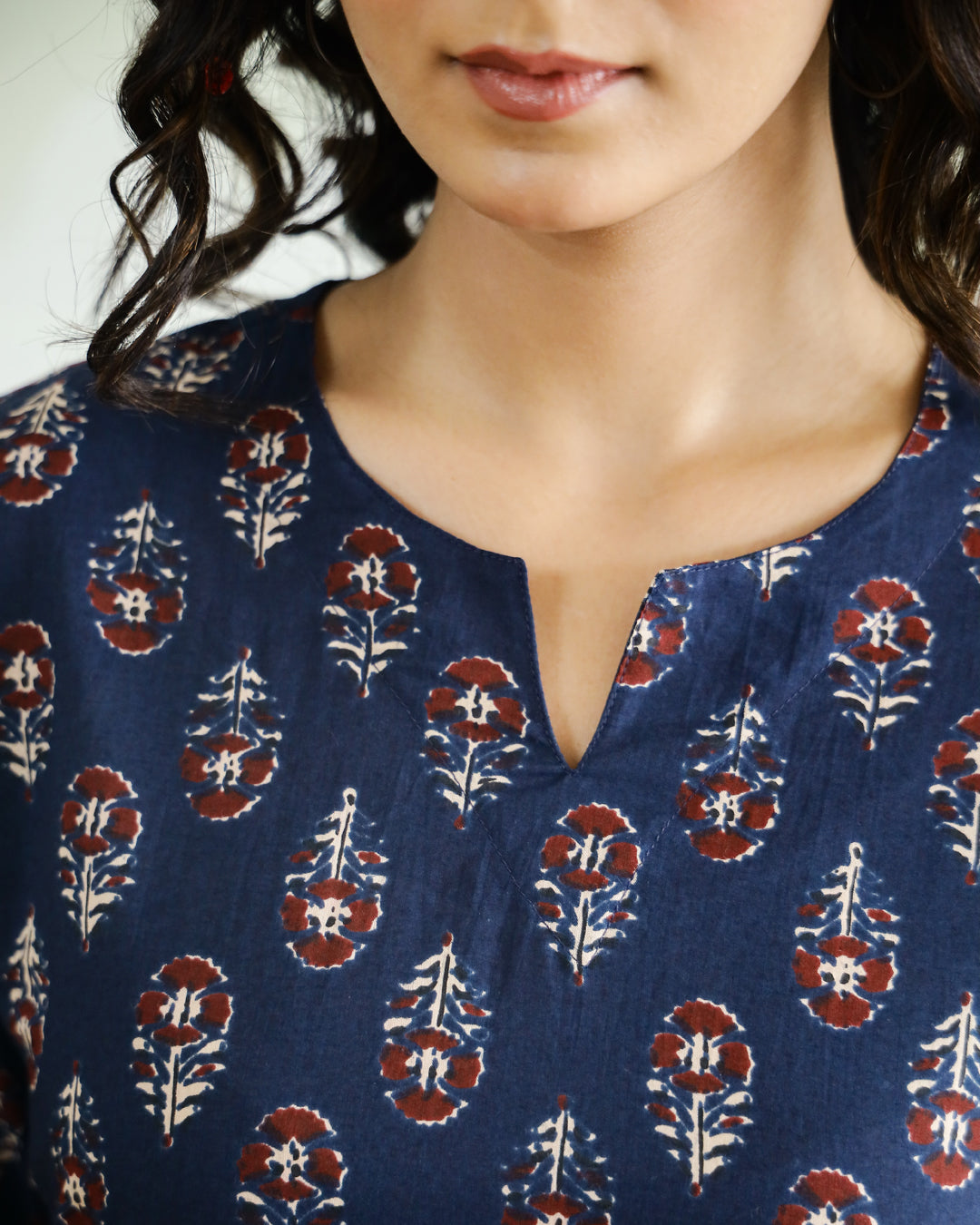 Blue Printed Cotton Top for Women