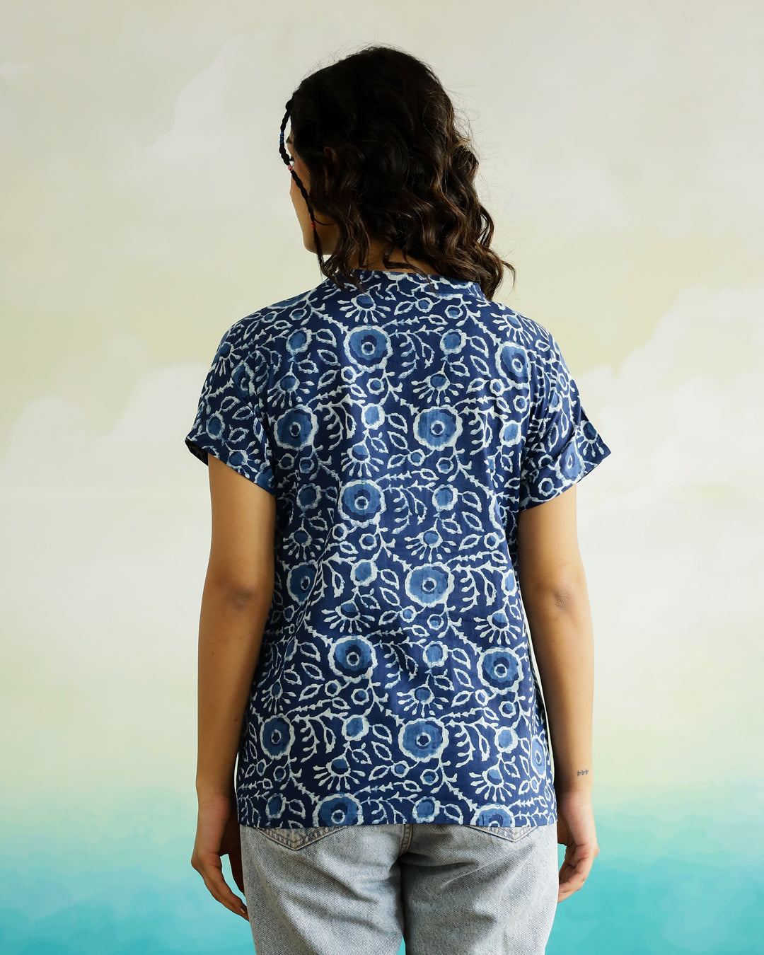 Blue Cotton Printed Top for Women - SanskrutiHomes