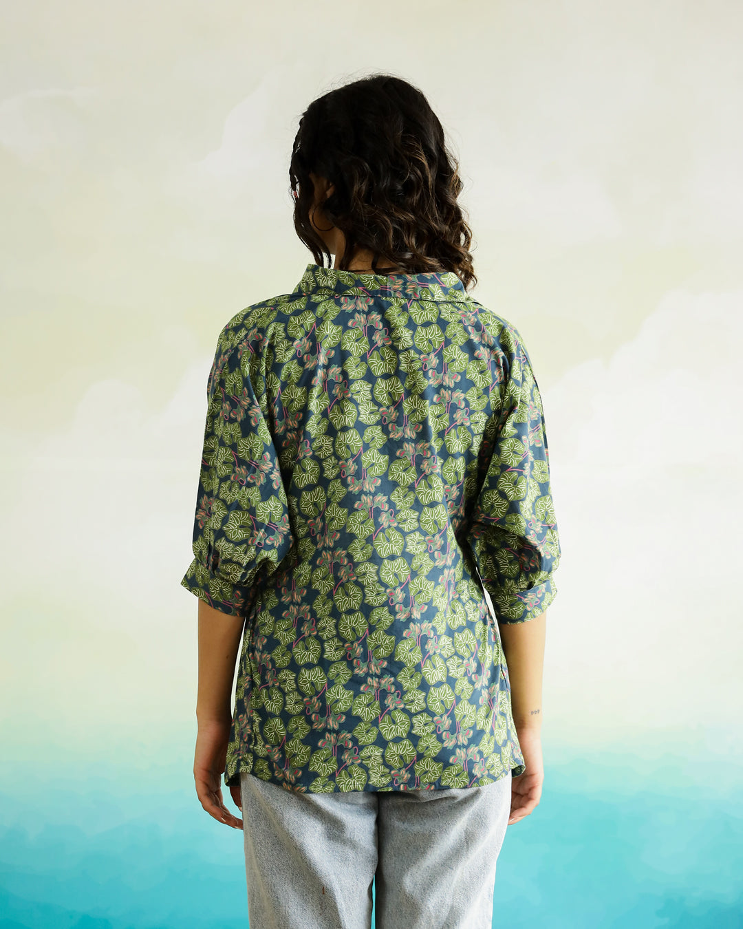 Green Printed Cotton Top for Women