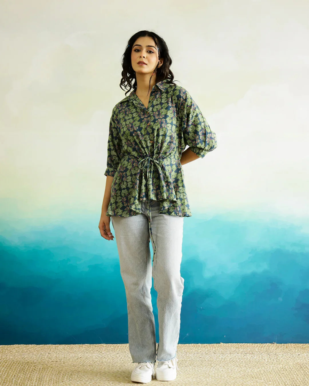 Green Printed Cotton Top for Women - SanskrutiHomes