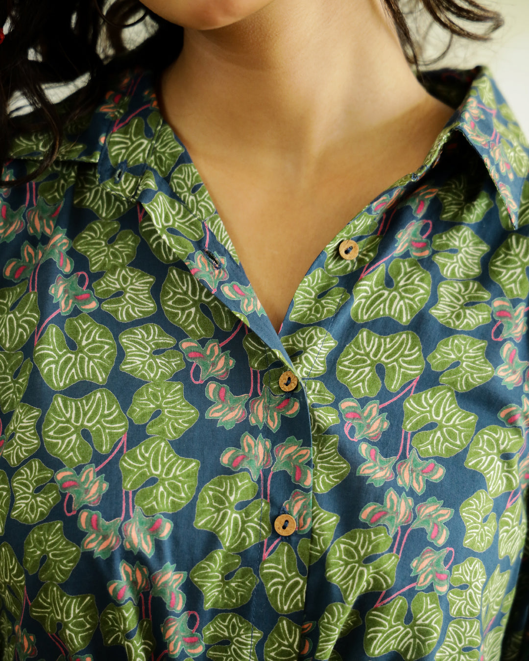 Green Printed Cotton Top for Women