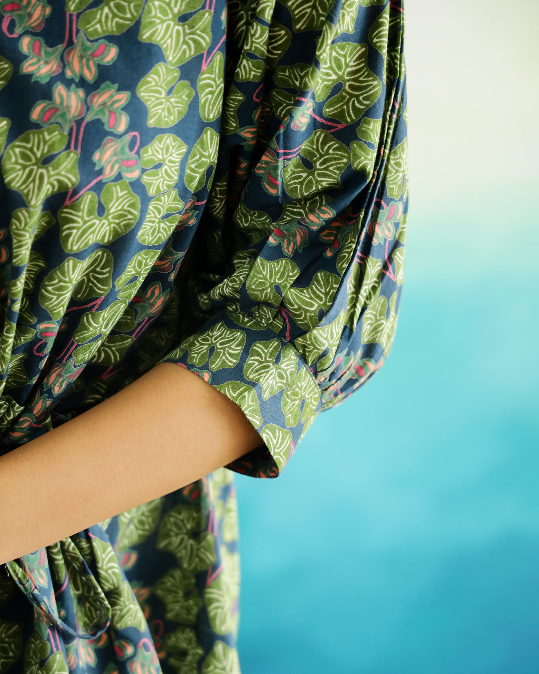 Green Printed Cotton Top for Women