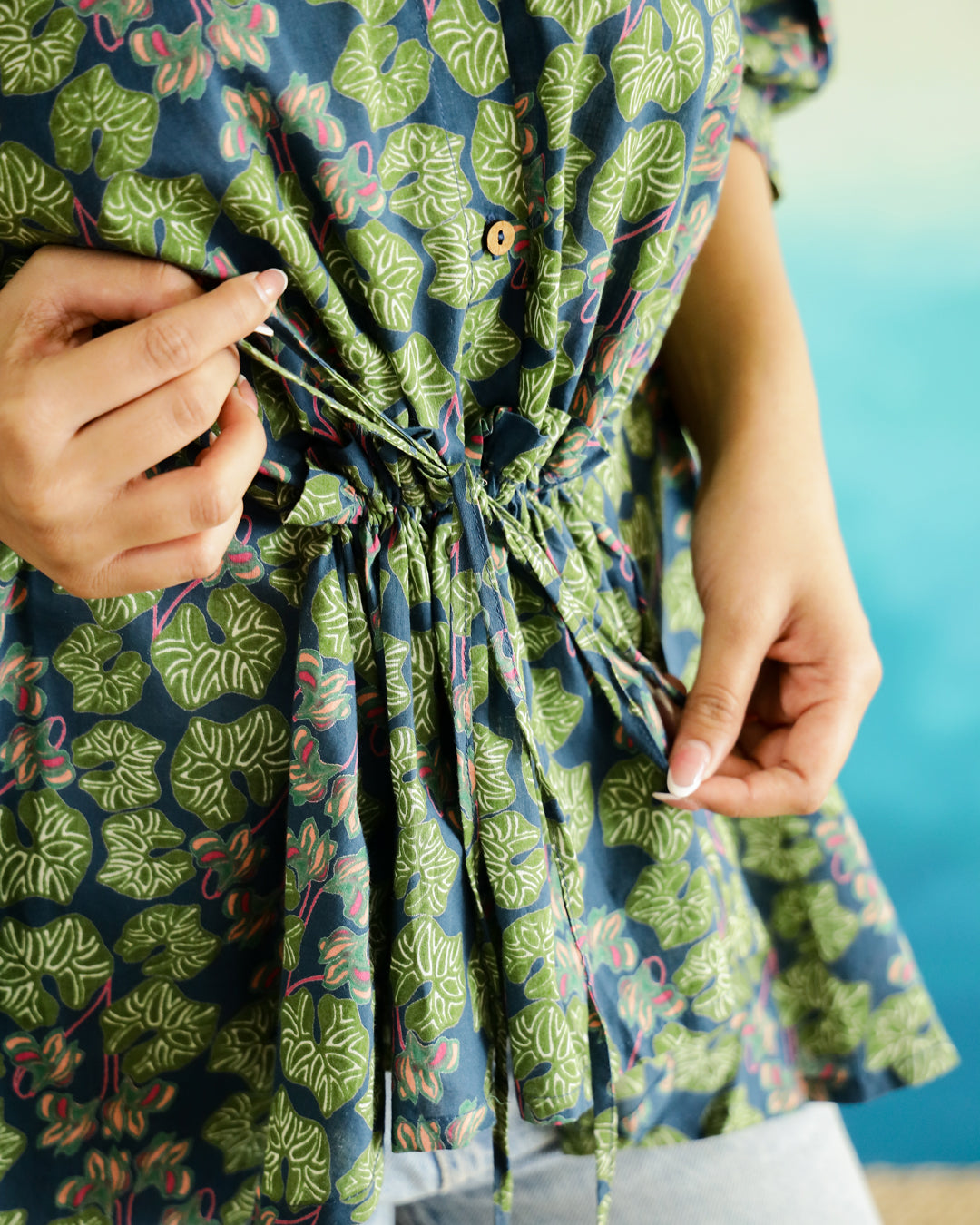 Green Printed Cotton Top for Women