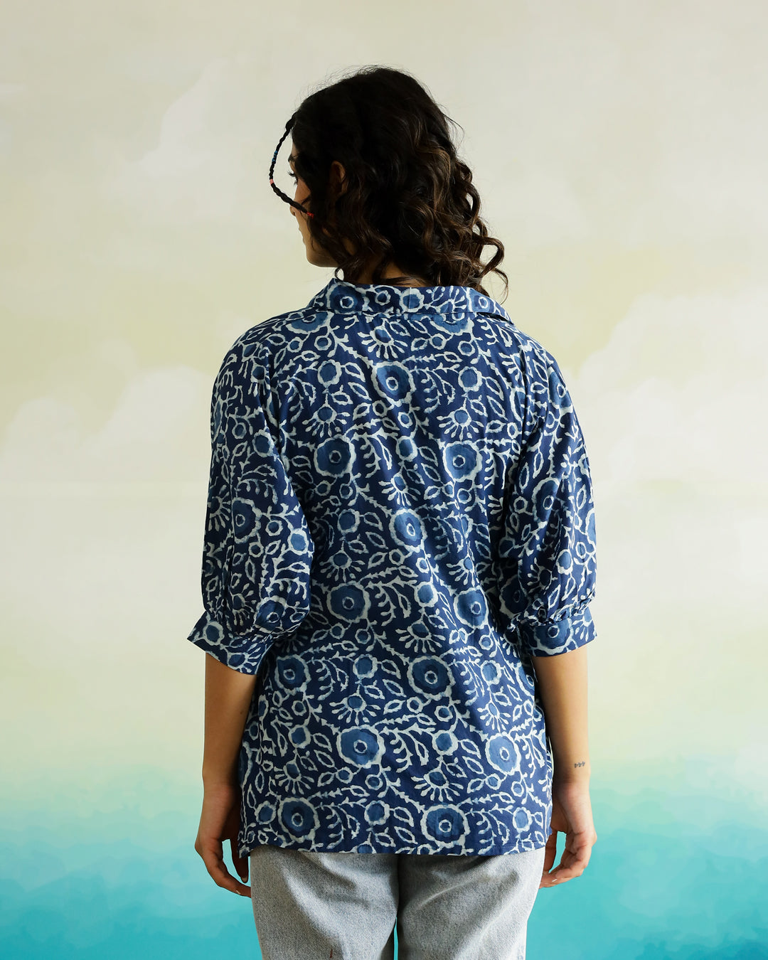 Blue Cotton Printed Top for Women