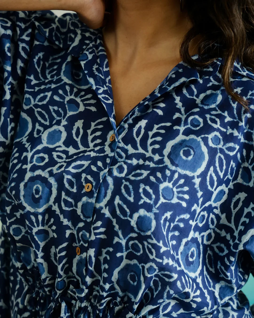 Blue Cotton Printed Top for Women - SanskrutiHomes