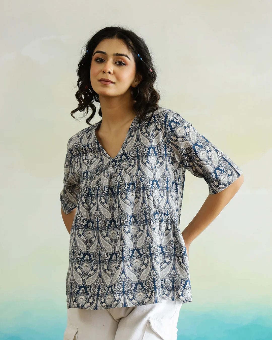 V-Neck Peplum Top For Women - SanskrutiHomes