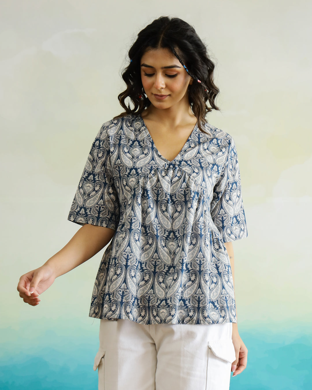 V-Neck Peplum Top For Women - SanskrutiHomes