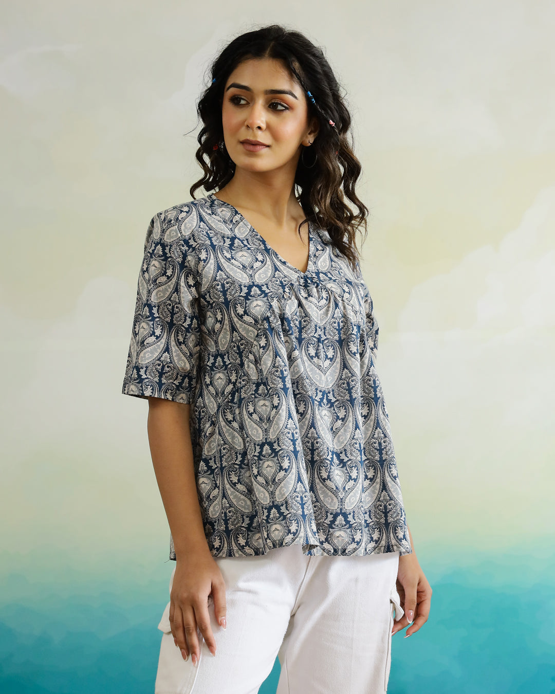 V-Neck Peplum Top For Women - SanskrutiHomes
