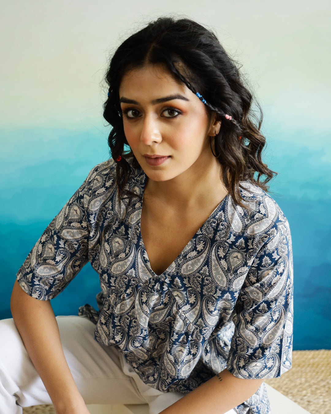V-Neck Peplum Top For Women - SanskrutiHomes