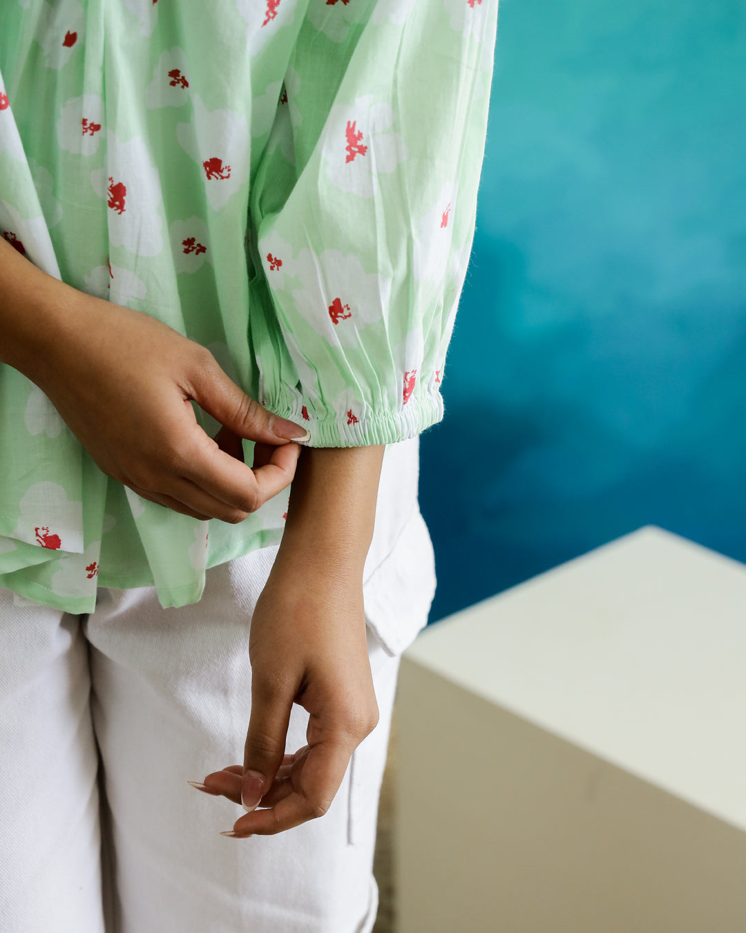 Cotton Printed Shirt Collar Top - SanskrutiHomes