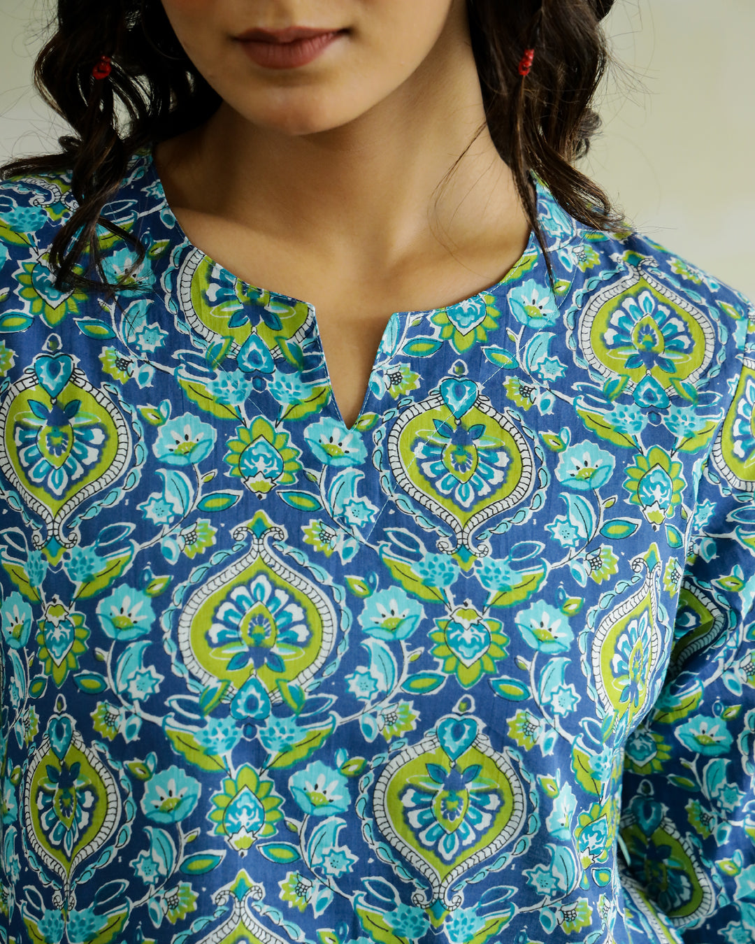 Blue Flower Printed Cotton Top