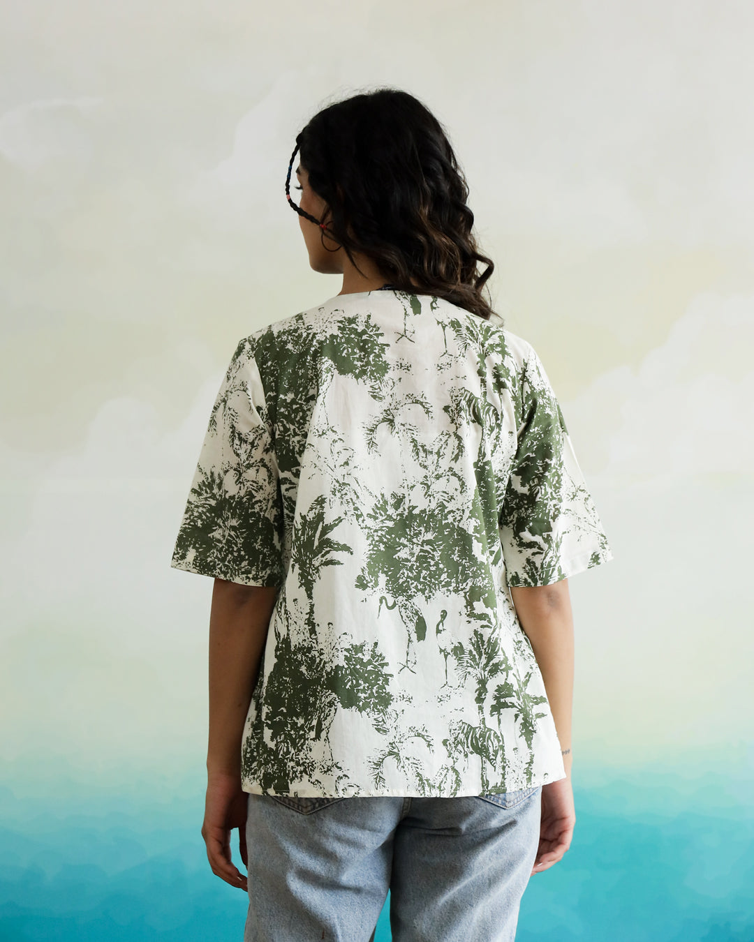 Green Flower Printed Peplum Top