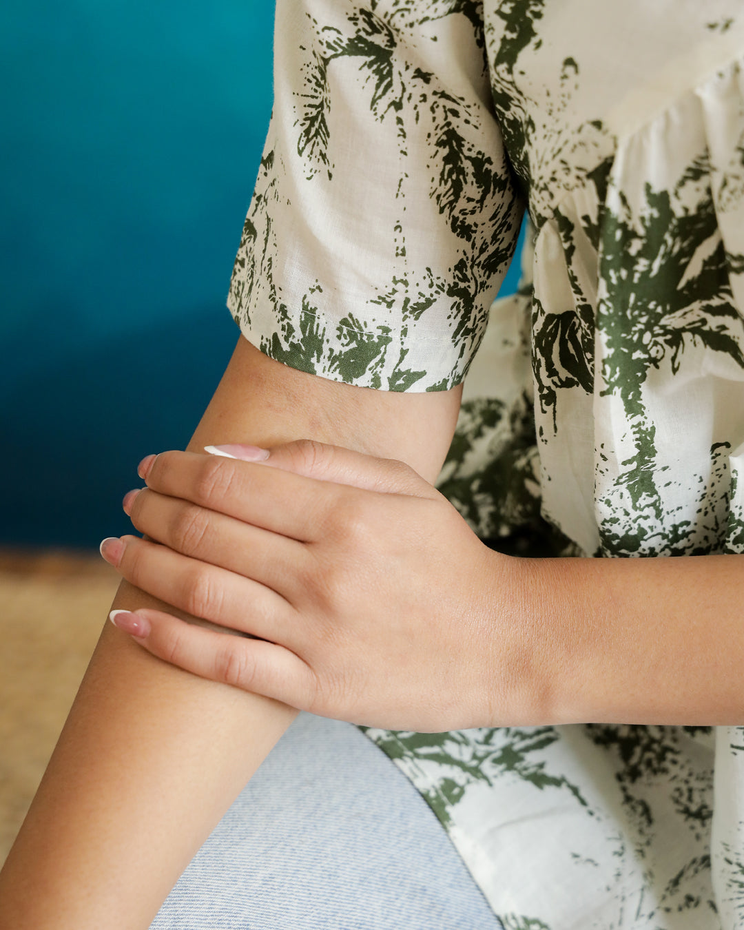 Green Flower Printed Peplum Top
