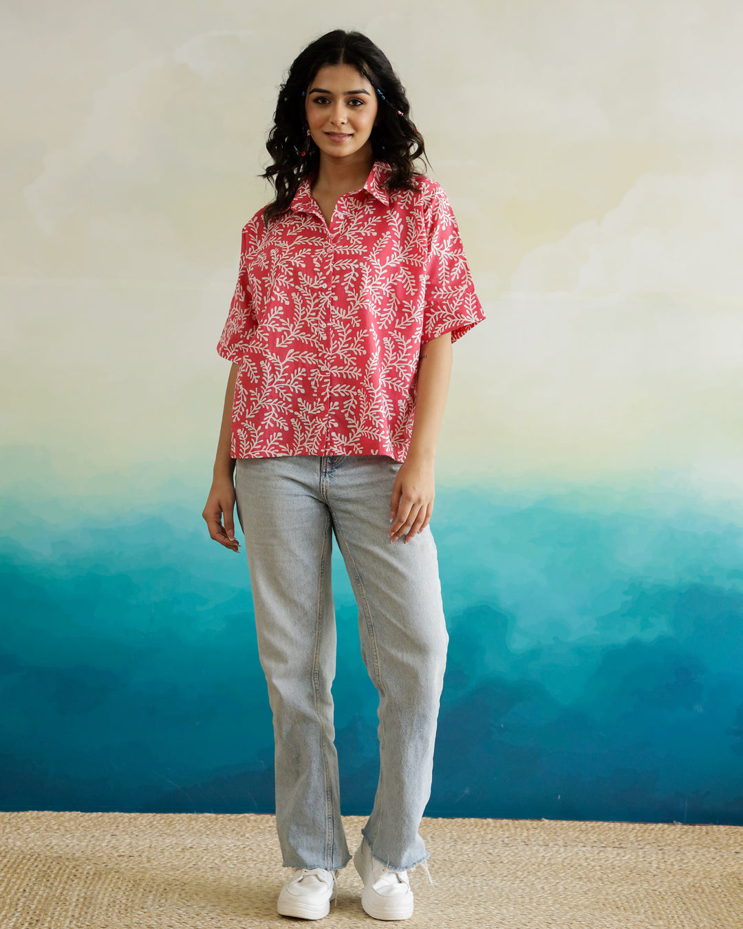 Pink Cotton Printed Top for Women