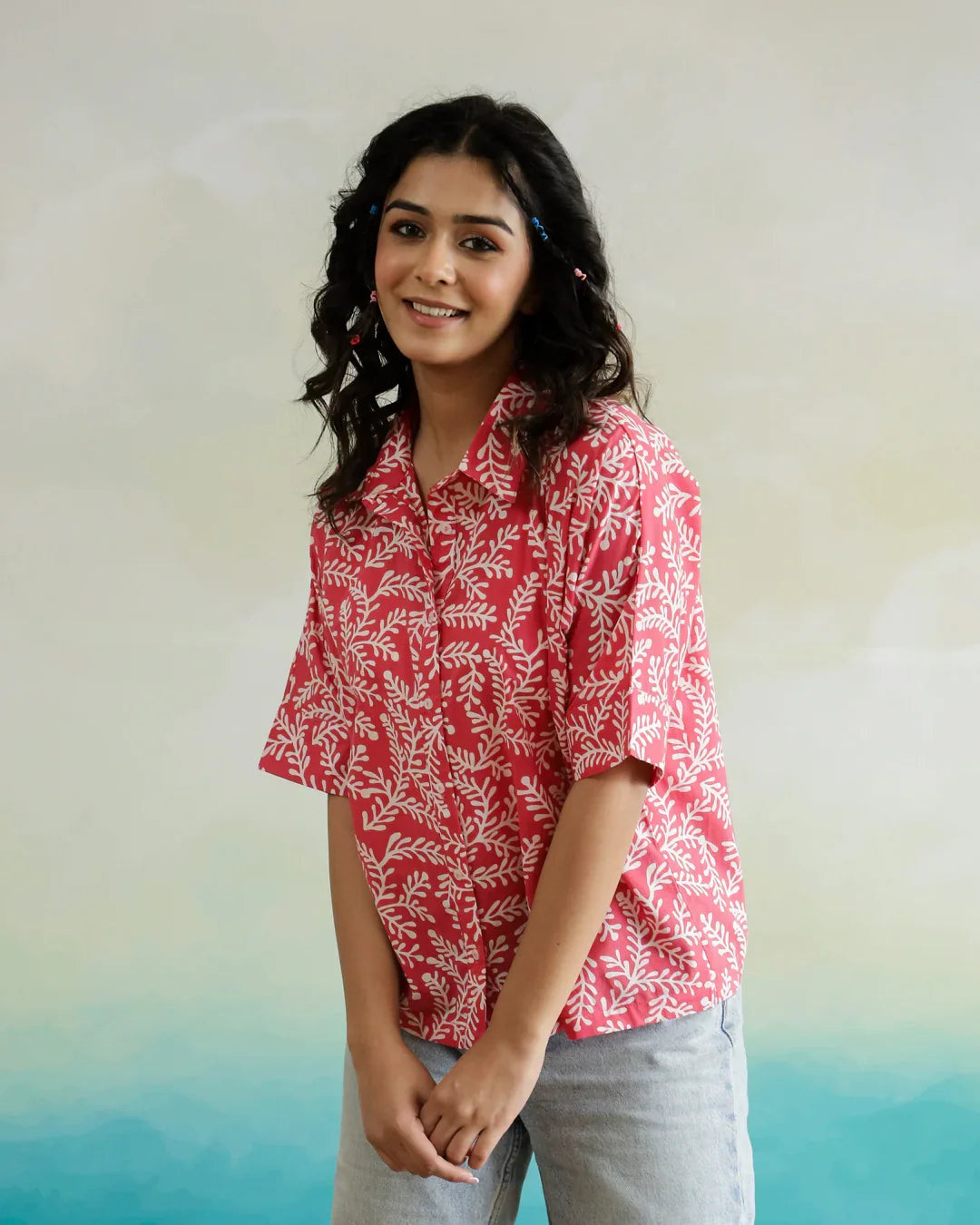 Pink Cotton Printed Top for Women - SanskrutiHomes