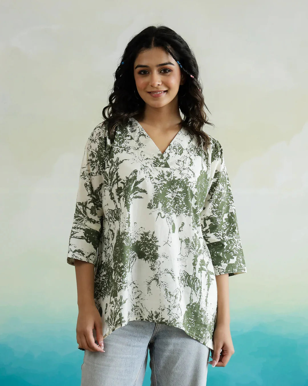 Printed Cotton Loose Fit Top - SanskrutiHomes