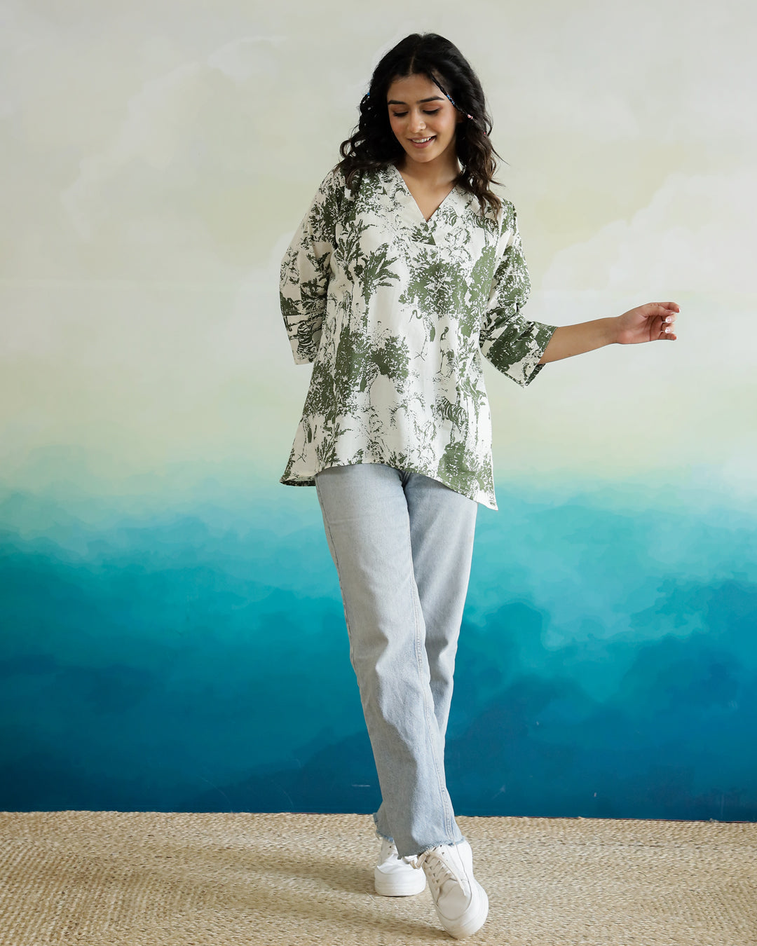 Printed Cotton Loose Fit Top - SanskrutiHomes