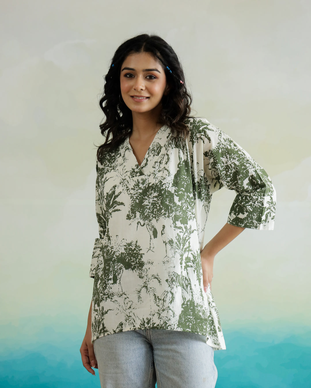 Printed Cotton Loose Fit Top - SanskrutiHomes