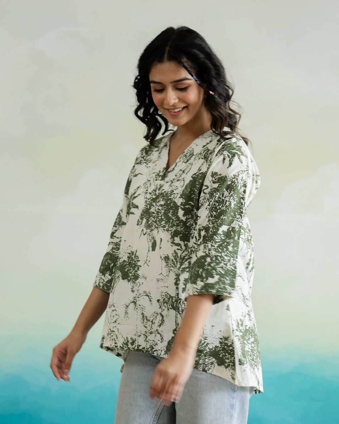 Printed Cotton Loose Fit Top