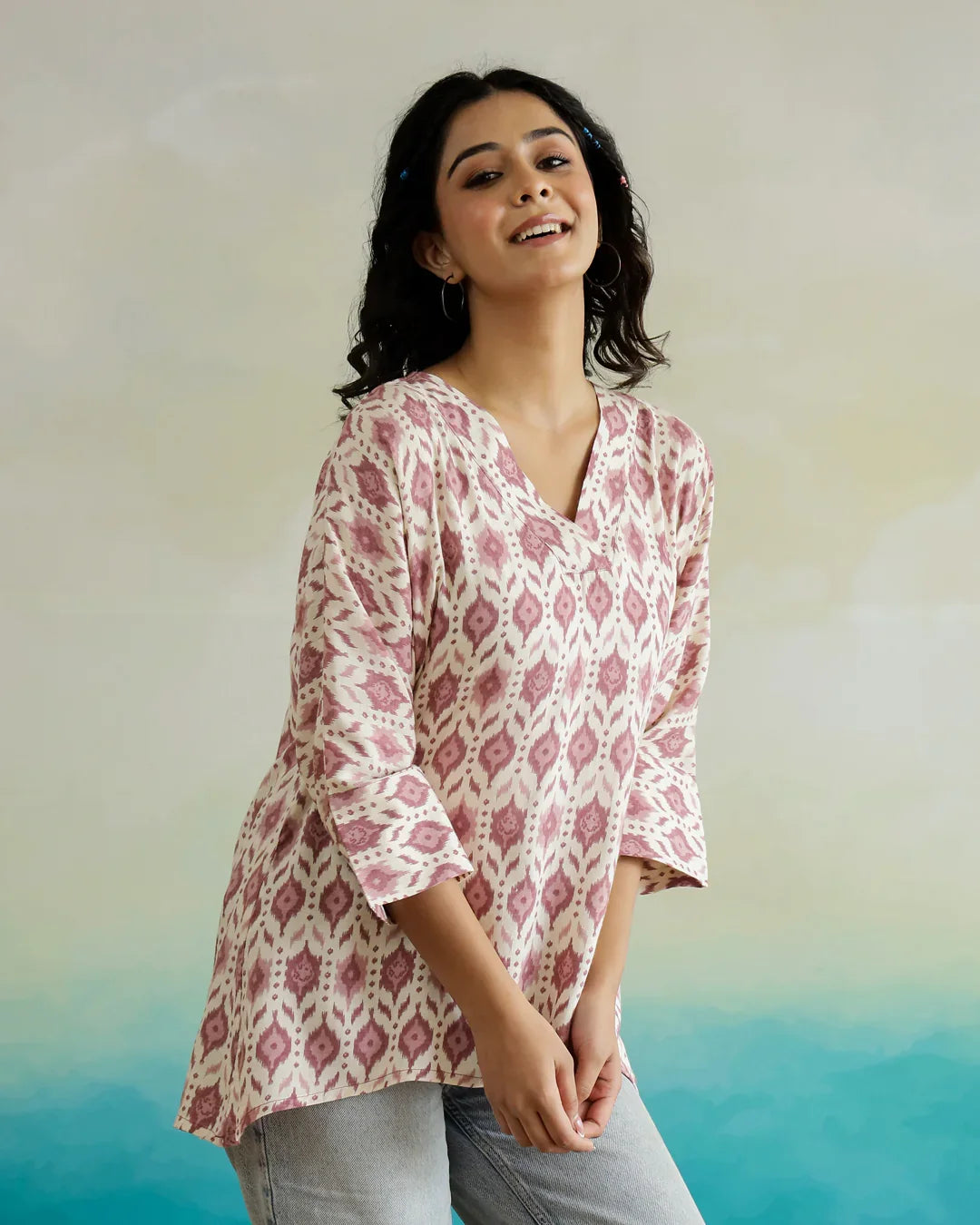 Printed Viscose Loose Fit Top - SanskrutiHomes