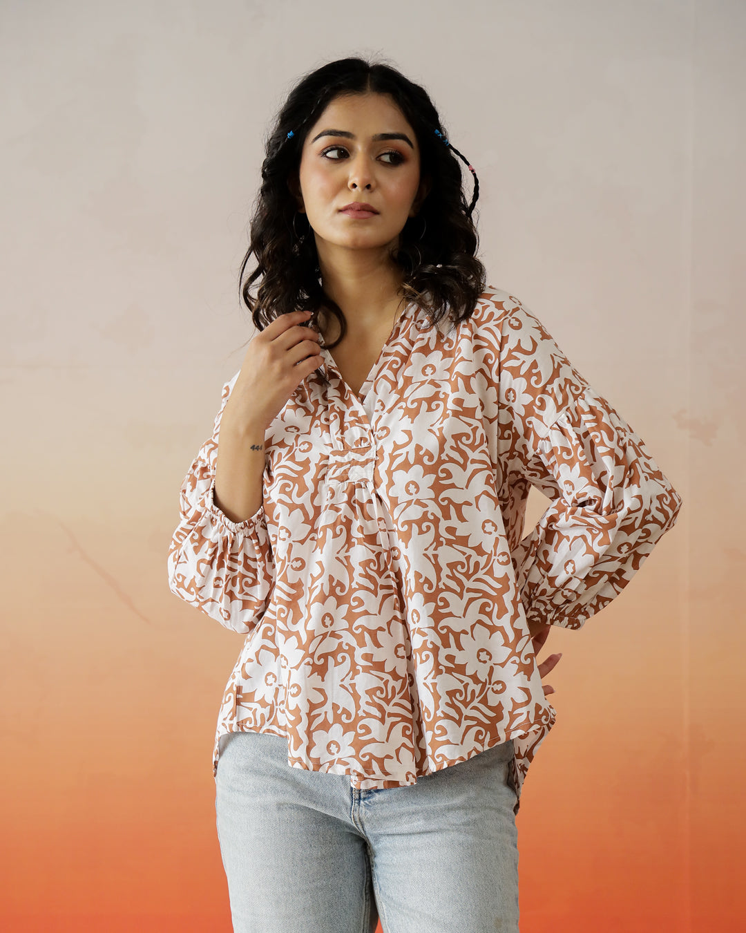 Flower Cotton Printed Top for Women - SanskrutiHomes