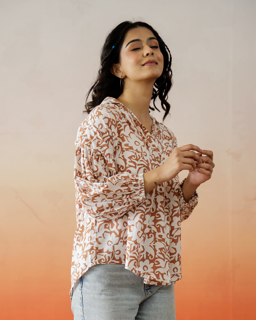 Flower Cotton Printed Top for Women - SanskrutiHomes