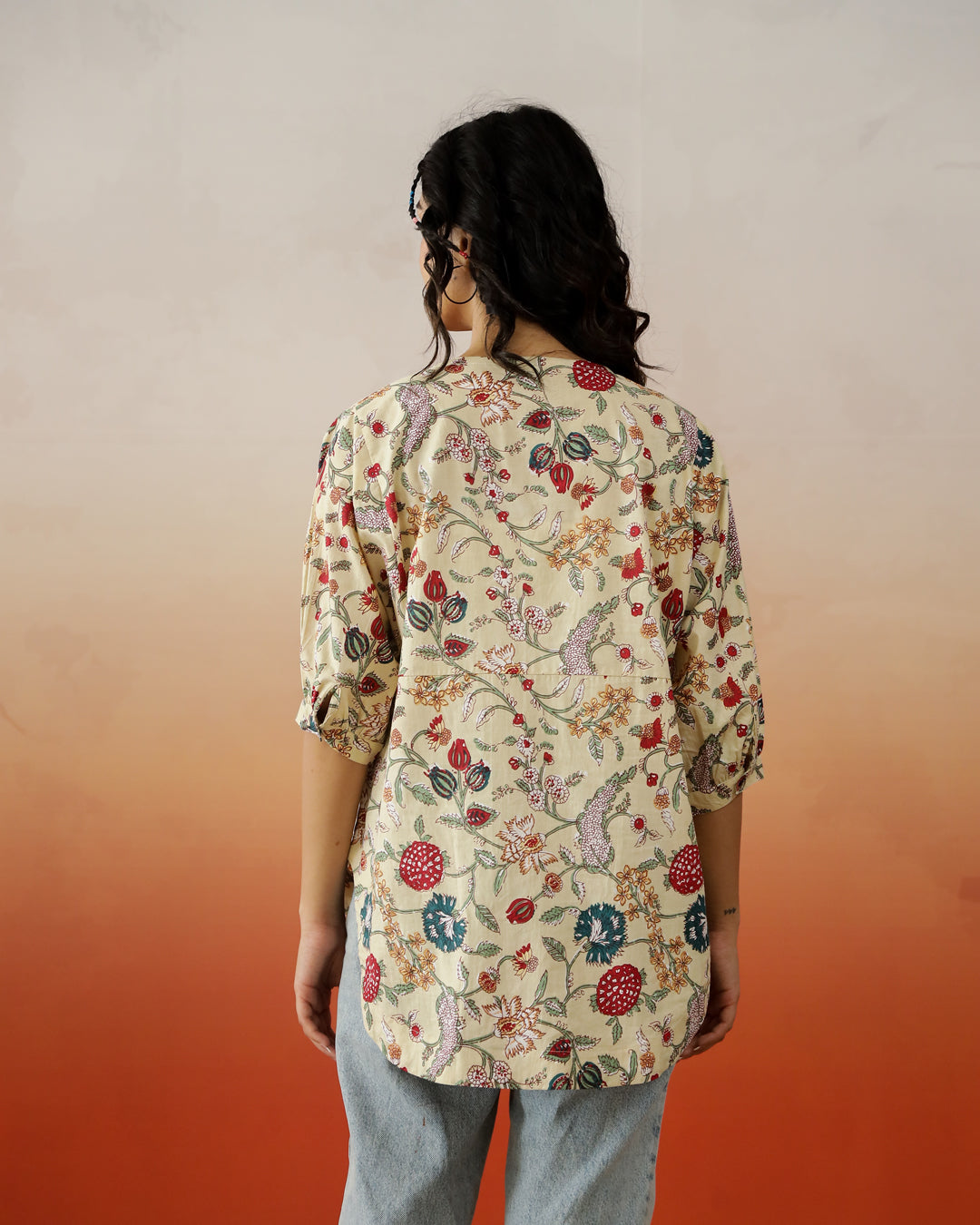 Beige Floral Printed Top for Women - SanskrutiHomes