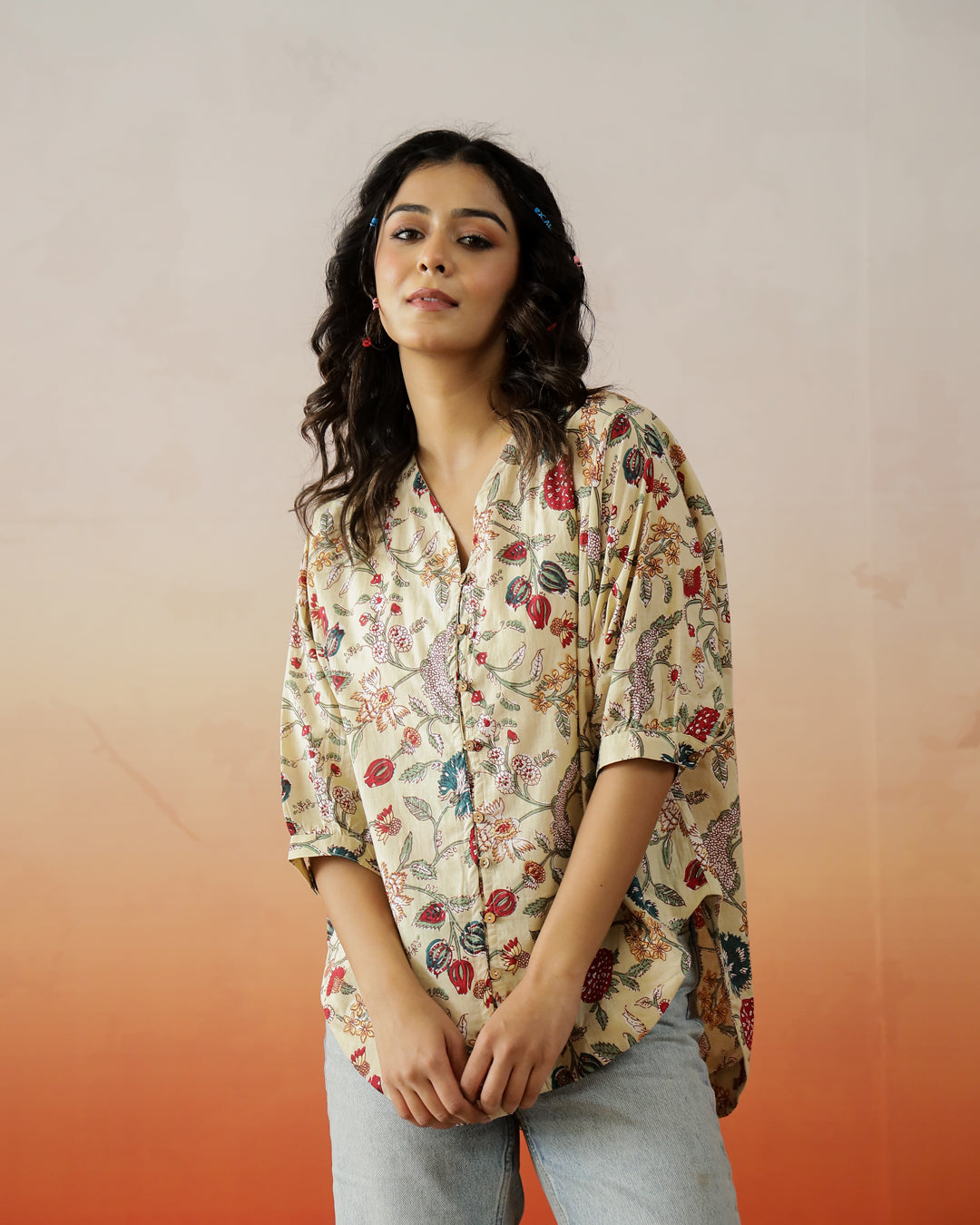 Beige Floral Printed Top for Women