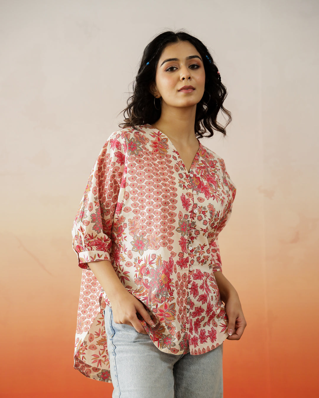 Floral Printed Cotton Top for Women